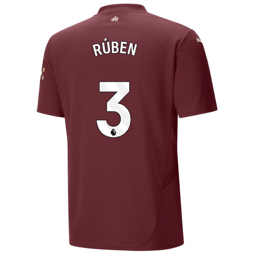 Men Football Ruben Dias #3 Maroon Third Jersey 2024/25 T-Shirt Nz