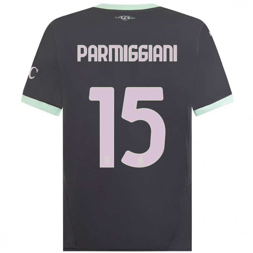 Men Football Pietro Parmiggiani #15 Grey Third Jersey 2024/25 T-Shirt Nz