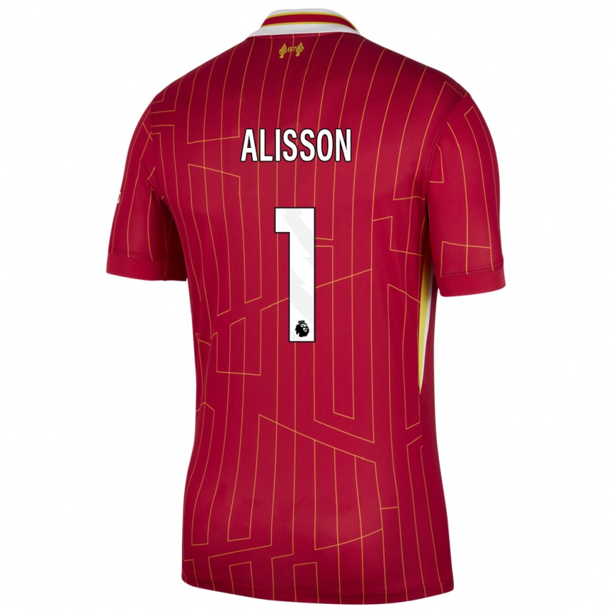 Women Football Alisson #1 Red Yellow White Home Jersey 2024/25 T-Shirt Nz