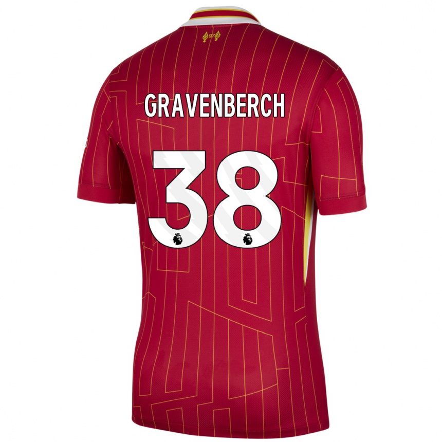 Women Football Ryan Gravenberch #38 Red Yellow White Home Jersey 2024/25 T-Shirt Nz