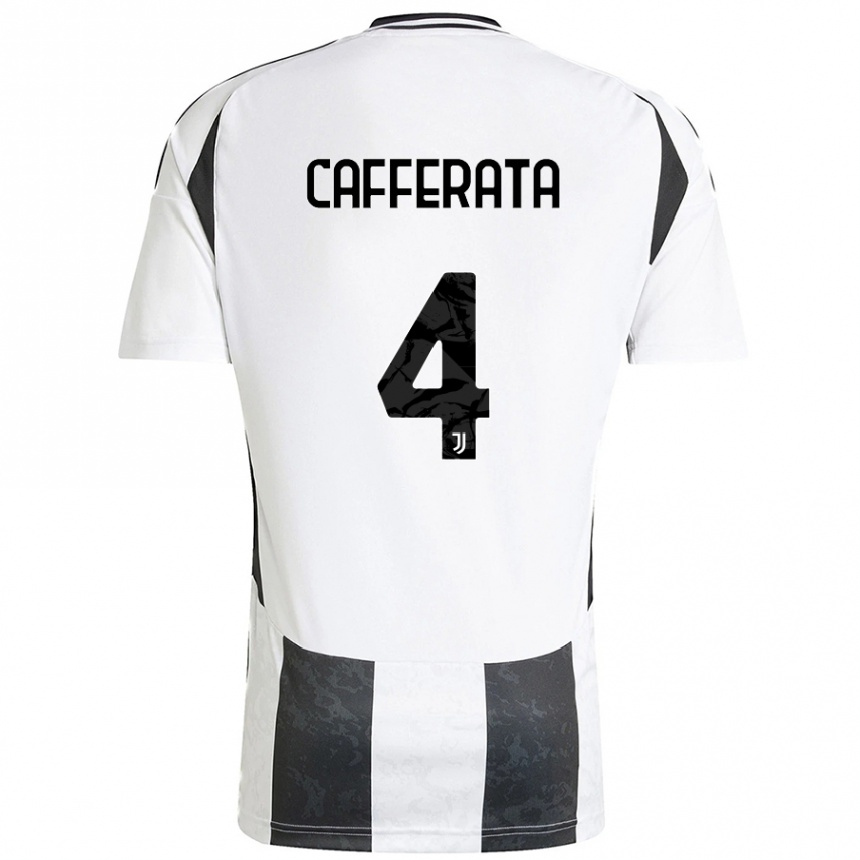 Women Football Federica Cafferata #4 White Black Home Jersey 2024/25 T-Shirt Nz