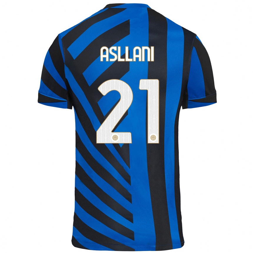 Women Football Kristjan Asllani #21 Blue Black Home Jersey 2024/25 T-Shirt Nz