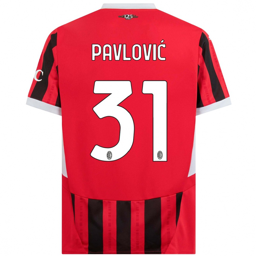 Women Football Strahinja Pavlović #31 Red Black Home Jersey 2024/25 T-Shirt Nz