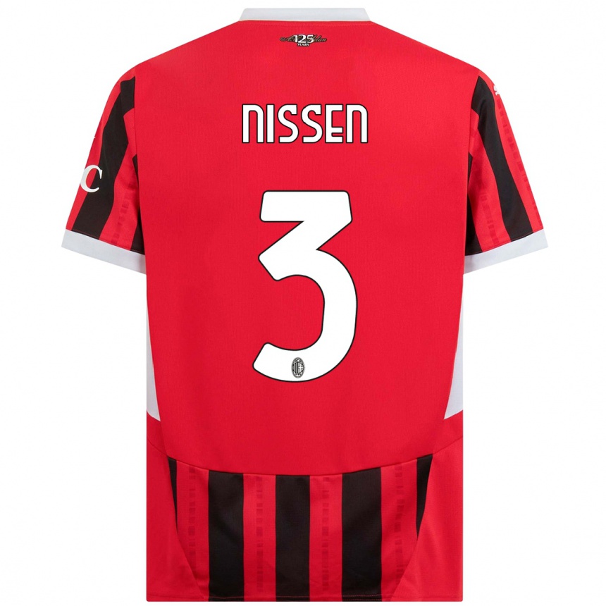 Women Football Fredrik Nissen #3 Red Black Home Jersey 2024/25 T-Shirt Nz