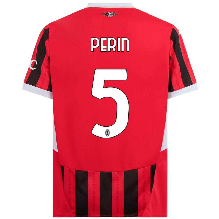 Women Football Ernesto Perin #5 Red Black Home Jersey 2024/25 T-Shirt Nz