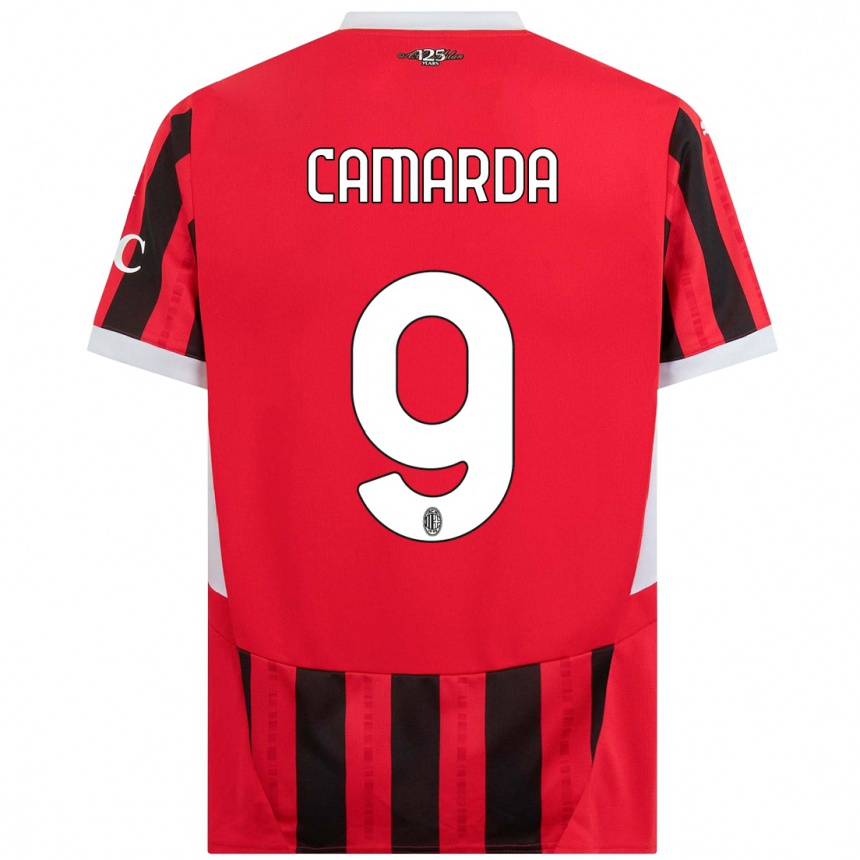 Women Football Francesco Camarda #9 Red Black Home Jersey 2024/25 T-Shirt Nz