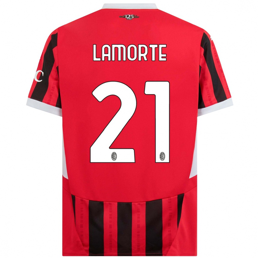 Women Football Alessandro Lamorte #21 Red Black Home Jersey 2024/25 T-Shirt Nz