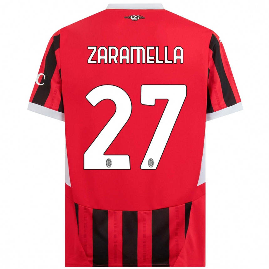 Women Football Mattia Zaramella #27 Red Black Home Jersey 2024/25 T-Shirt Nz