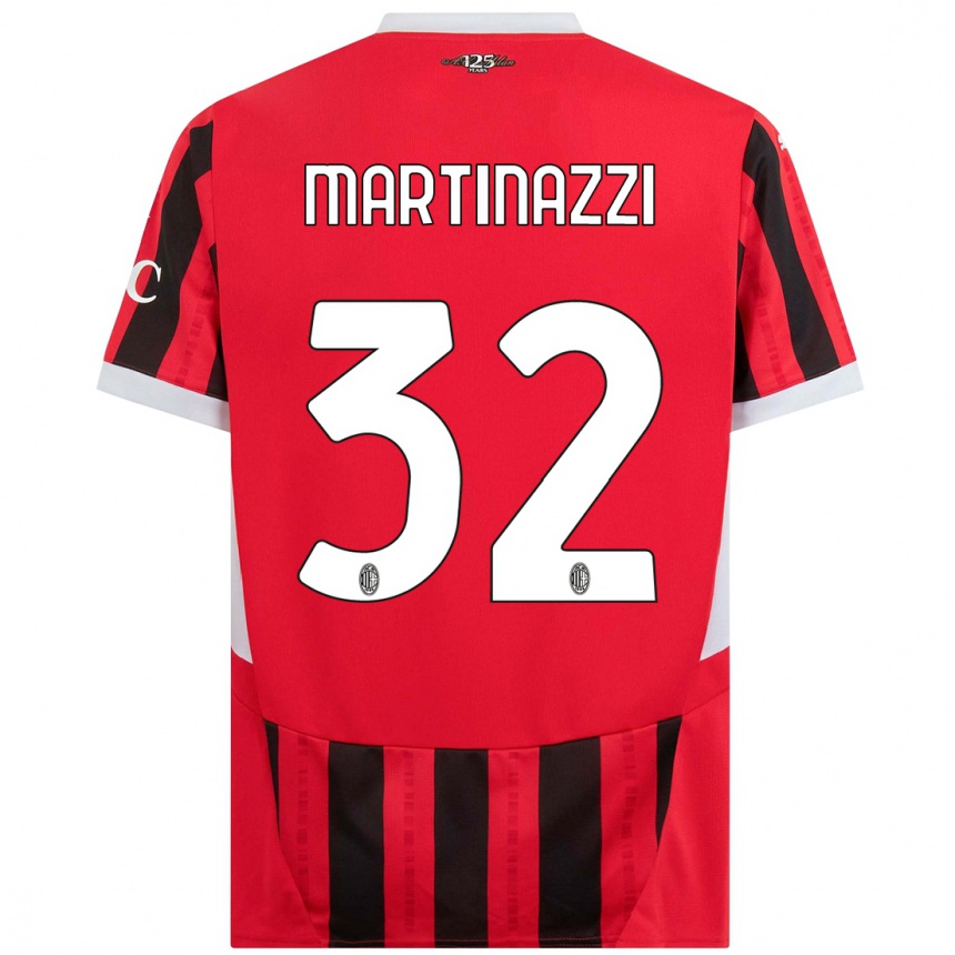 Women Football Luca Martinazzi #32 Red Black Home Jersey 2024/25 T-Shirt Nz