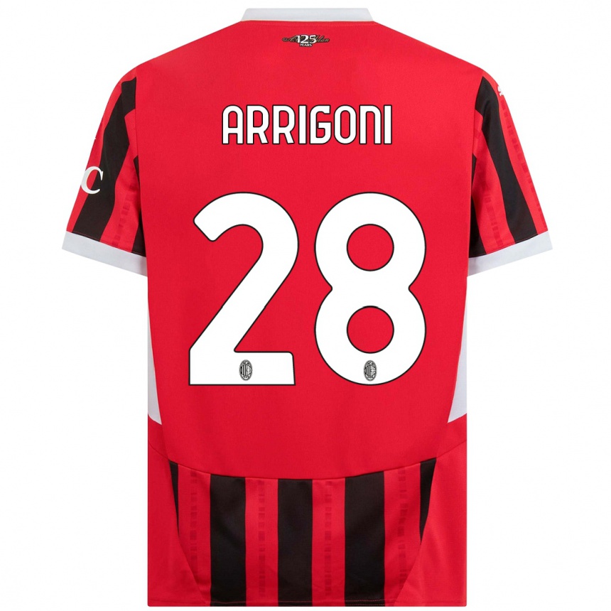 Women Football Giorgia Arrigoni #28 Red Black Home Jersey 2024/25 T-Shirt Nz