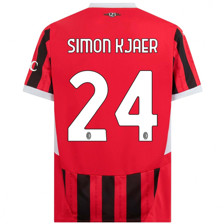 Women Football Simon Kjaer #24 Red Black Home Jersey 2024/25 T-Shirt Nz