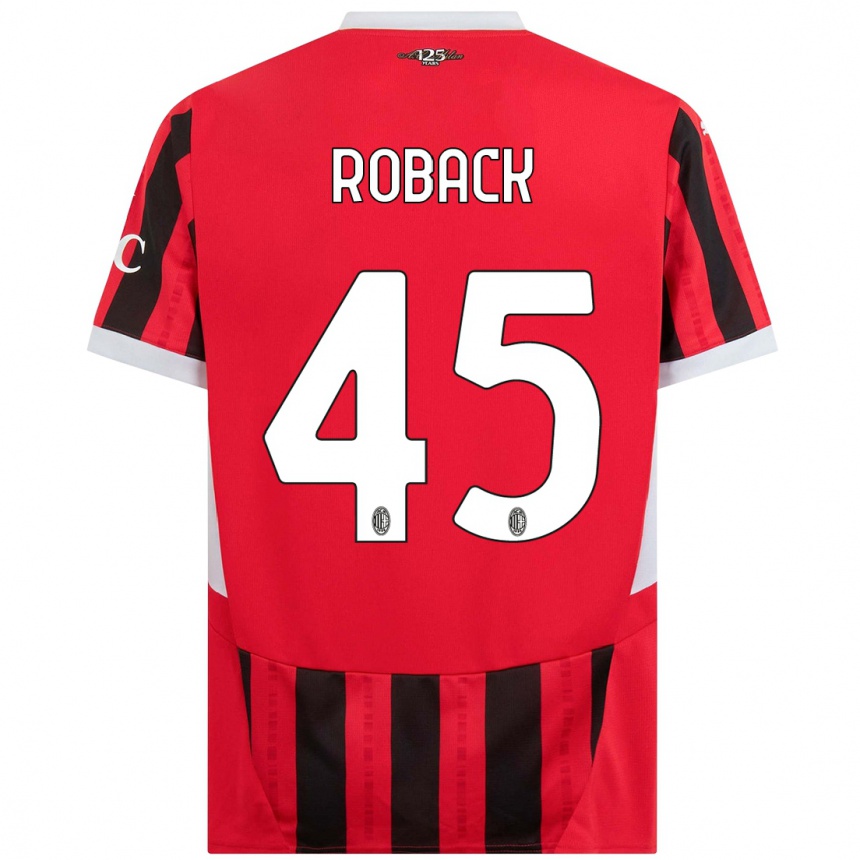 Women Football Emil Roback #45 Red Black Home Jersey 2024/25 T-Shirt Nz