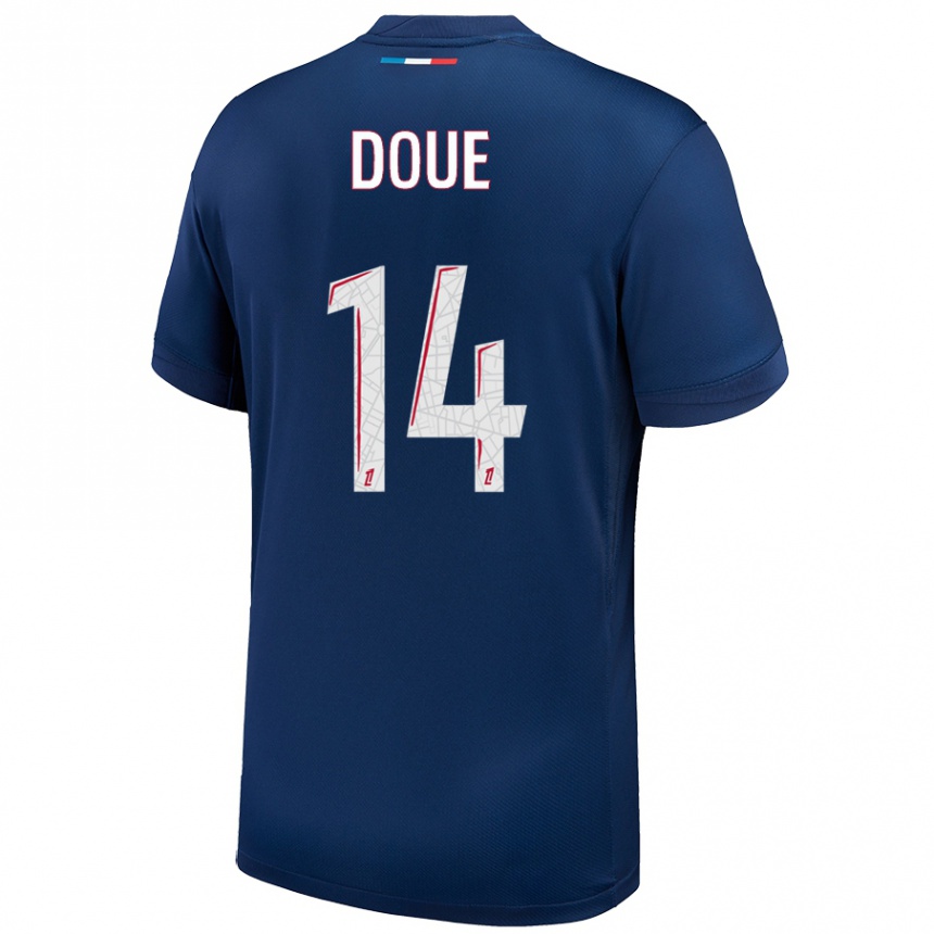 Women Football Désiré Doué #14 Navy Blue White Home Jersey 2024/25 T-Shirt Nz