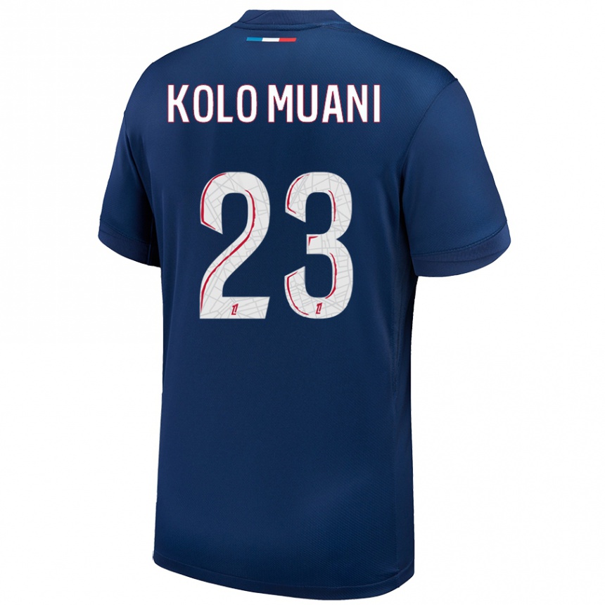 Women Football Randal Kolo Muani #23 Navy Blue White Home Jersey 2024/25 T-Shirt Nz