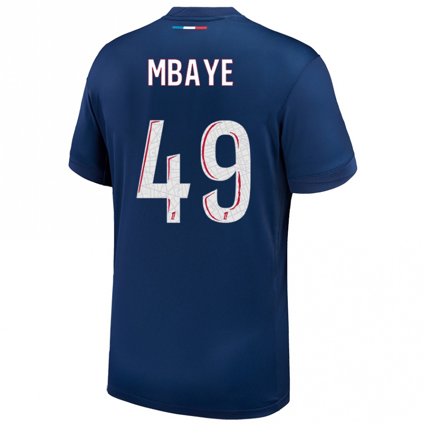 Women Football Ibrahim Mbaye #49 Navy Blue White Home Jersey 2024/25 T-Shirt Nz