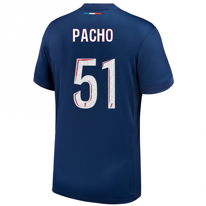 Women Football Willian Pacho #51 Navy Blue White Home Jersey 2024/25 T-Shirt Nz