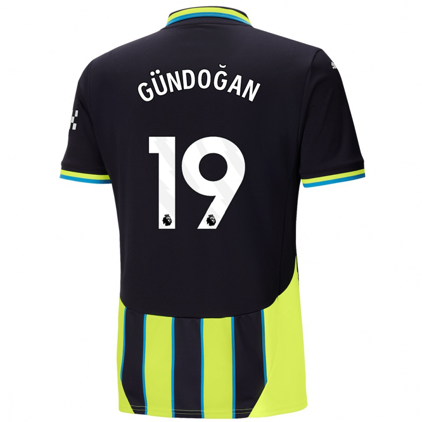 Women Football Ilkay Gundogan #19 Blue Yellow Away Jersey 2024/25 T-Shirt Nz