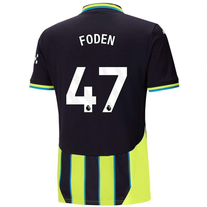 Women Football Phil Foden #47 Blue Yellow Away Jersey 2024/25 T-Shirt Nz