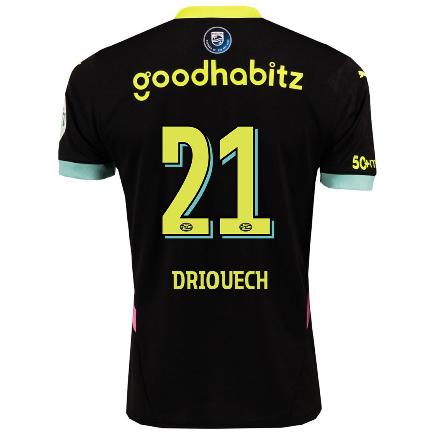 Women Football Couhaib Driouech #21 Black Yellow Away Jersey 2024/25 T-Shirt Nz