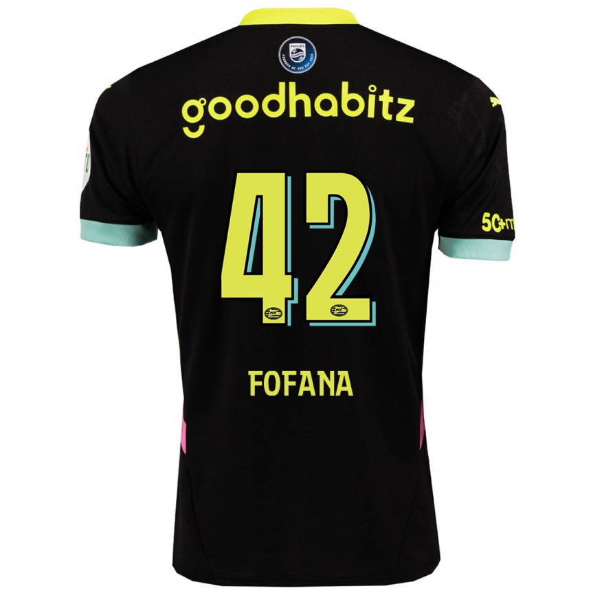 Women Football Fode Fofana #42 Black Yellow Away Jersey 2024/25 T-Shirt Nz