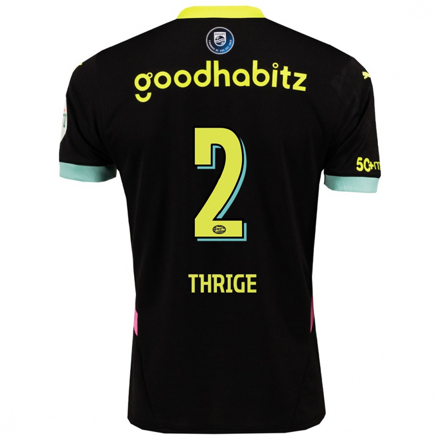 Women Football Sara Thrige #2 Black Yellow Away Jersey 2024/25 T-Shirt Nz