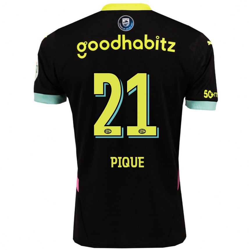 Women Football Naomi Piqué #21 Black Yellow Away Jersey 2024/25 T-Shirt Nz