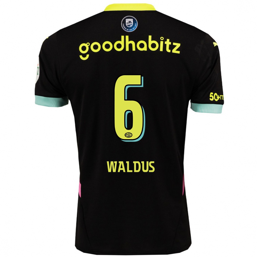 Women Football Maruschka Waldus #6 Black Yellow Away Jersey 2024/25 T-Shirt Nz