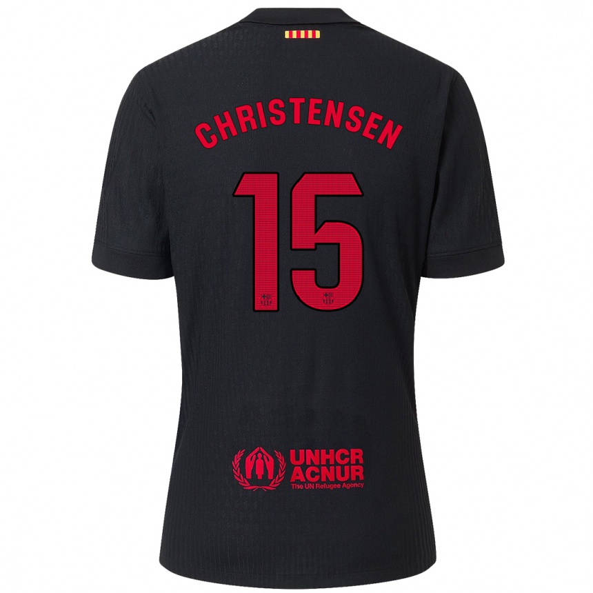 Women Football Andreas Christensen #15 Black Red Away Jersey 2024/25 T-Shirt Nz