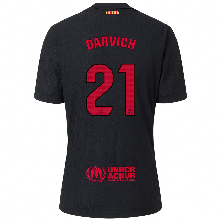 Women Football Noah Darvich #21 Black Red Away Jersey 2024/25 T-Shirt Nz