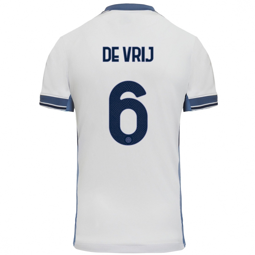 Women Football Stefan De Vrij #6 White Grey Away Jersey 2024/25 T-Shirt Nz