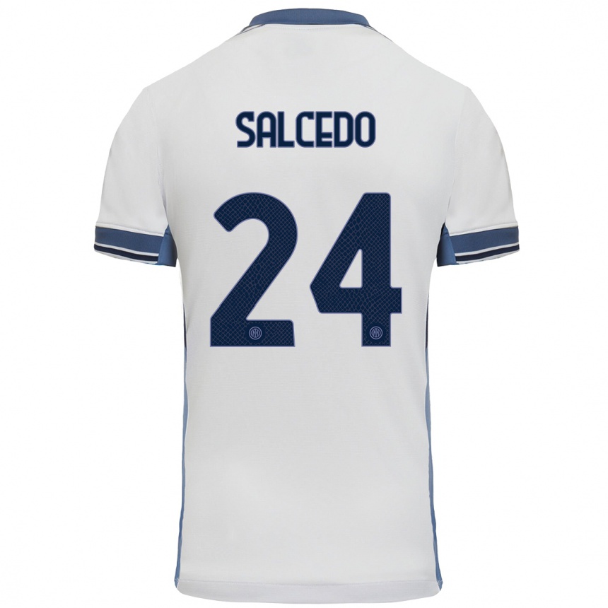 Women Football Eddie Salcedo #24 White Grey Away Jersey 2024/25 T-Shirt Nz