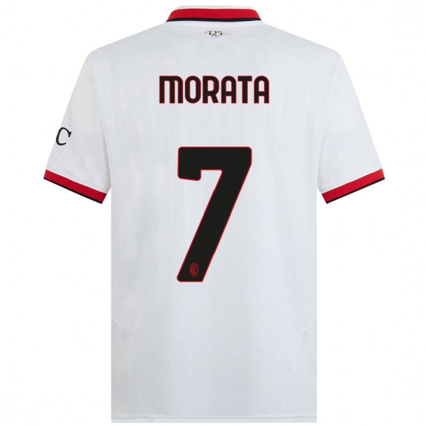 Women Football Alvaro Morata #7 White Black Red Away Jersey 2024/25 T-Shirt Nz