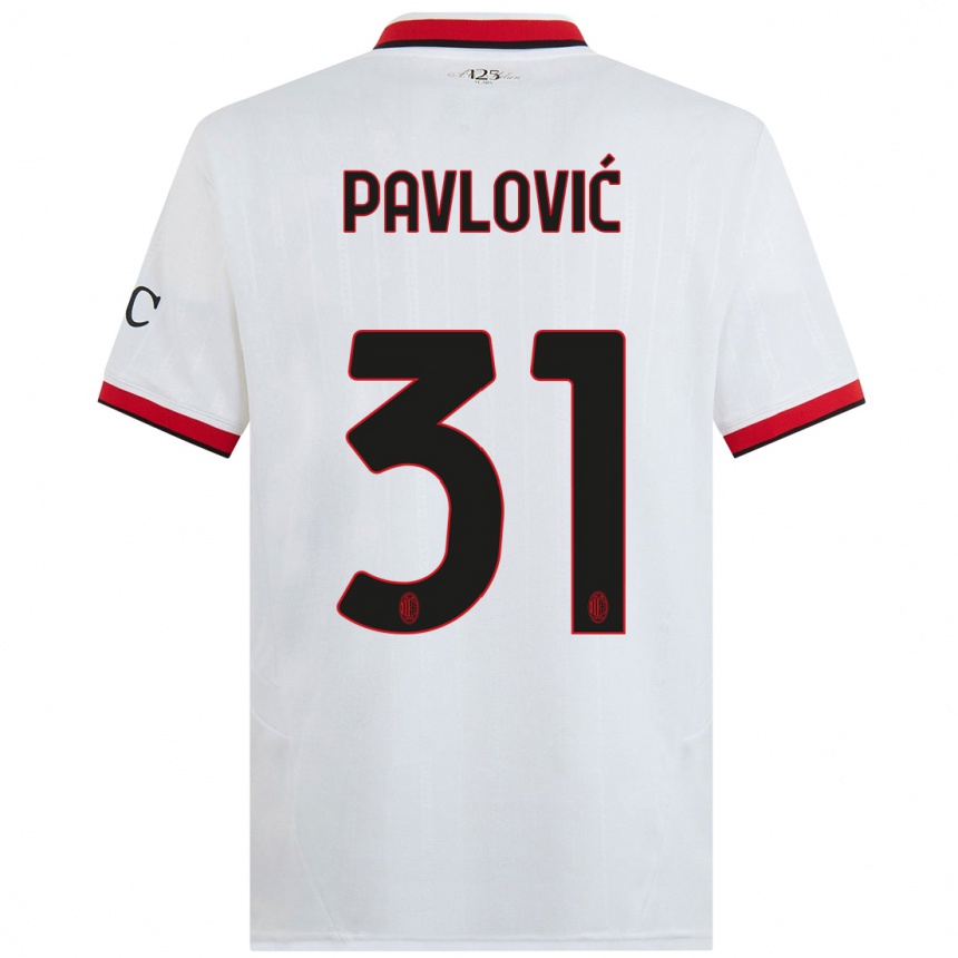 Women Football Strahinja Pavlović #31 White Black Red Away Jersey 2024/25 T-Shirt Nz