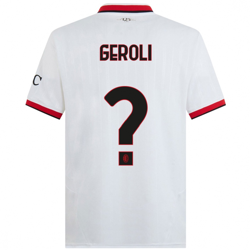 Women Football Matteo Geroli #0 White Black Red Away Jersey 2024/25 T-Shirt Nz