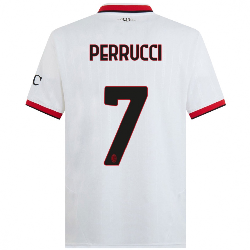 Women Football Vincenzo Perrucci #7 White Black Red Away Jersey 2024/25 T-Shirt Nz