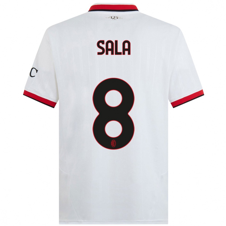 Women Football Emanuele Sala #8 White Black Red Away Jersey 2024/25 T-Shirt Nz