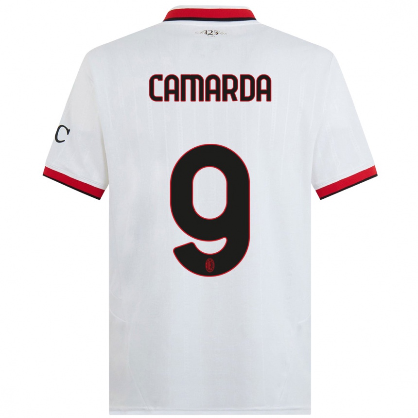 Women Football Francesco Camarda #9 White Black Red Away Jersey 2024/25 T-Shirt Nz