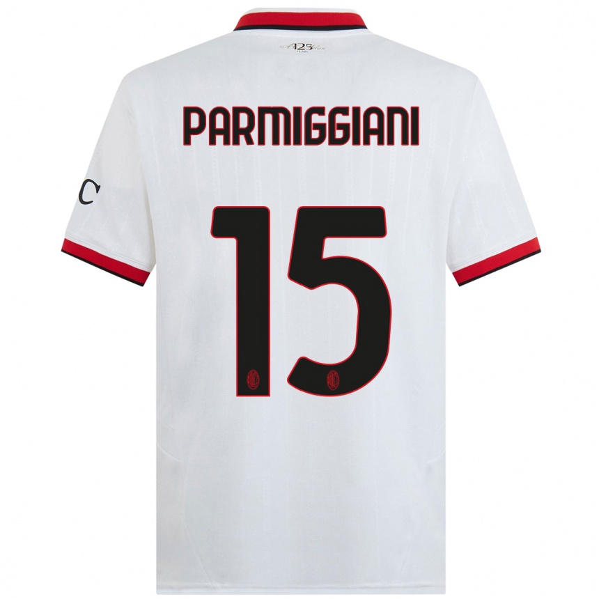 Women Football Pietro Parmiggiani #15 White Black Red Away Jersey 2024/25 T-Shirt Nz