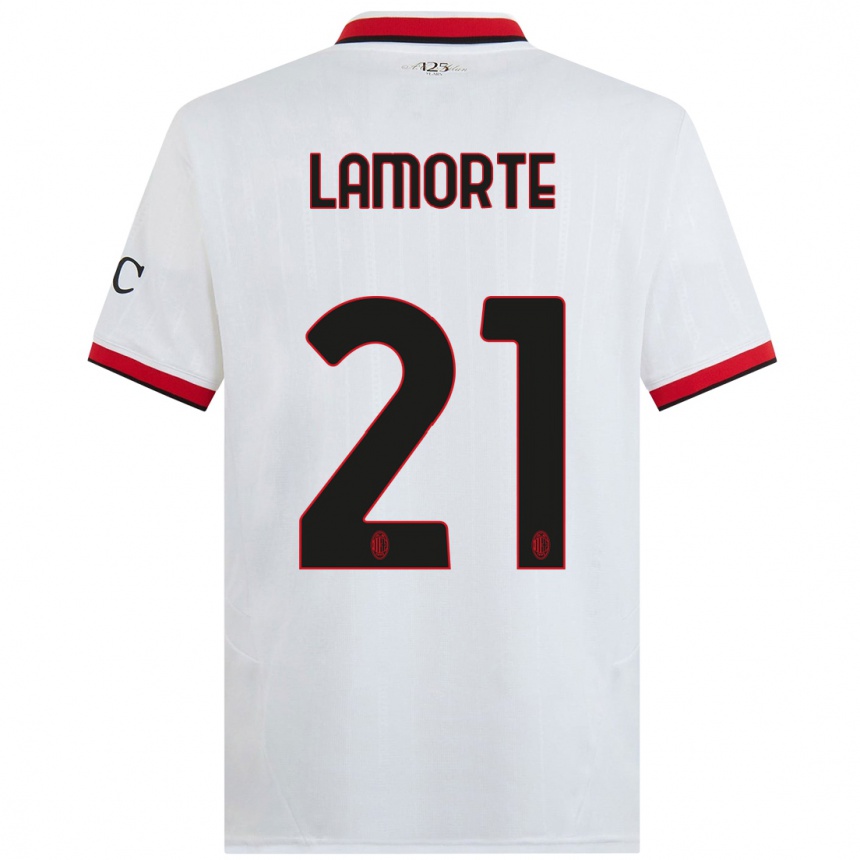 Women Football Alessandro Lamorte #21 White Black Red Away Jersey 2024/25 T-Shirt Nz