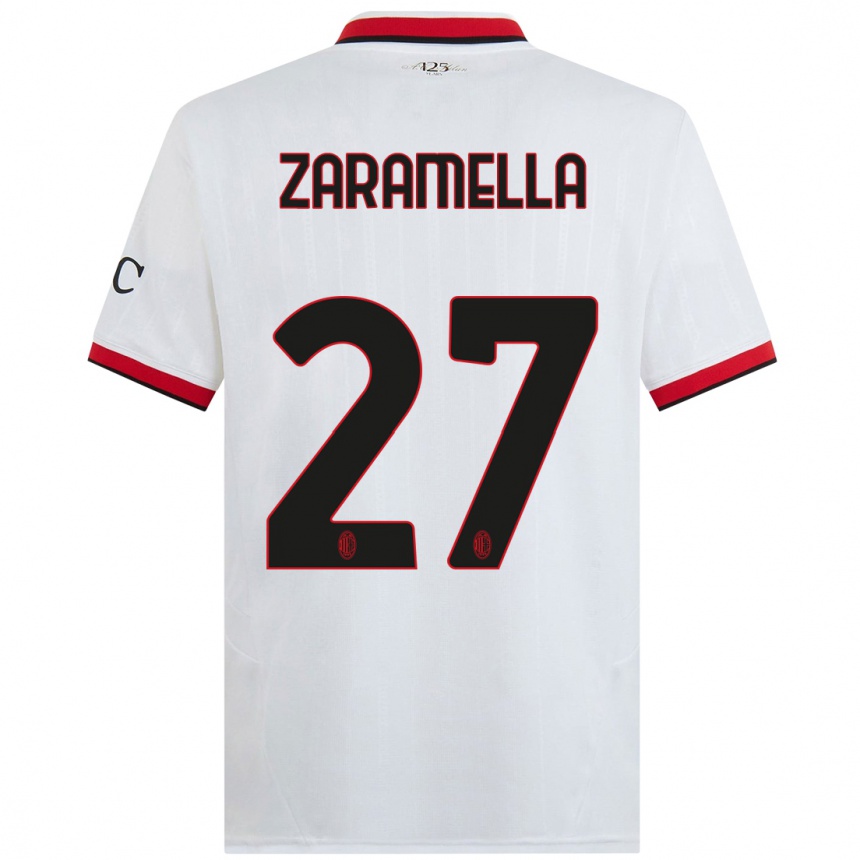 Women Football Mattia Zaramella #27 White Black Red Away Jersey 2024/25 T-Shirt Nz