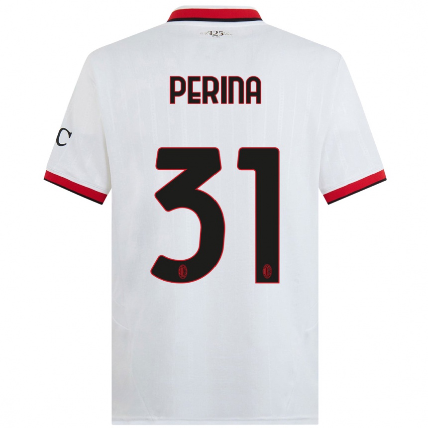 Women Football Gioele Perina #31 White Black Red Away Jersey 2024/25 T-Shirt Nz