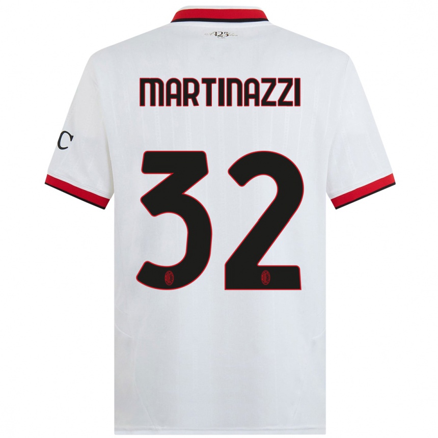 Women Football Luca Martinazzi #32 White Black Red Away Jersey 2024/25 T-Shirt Nz