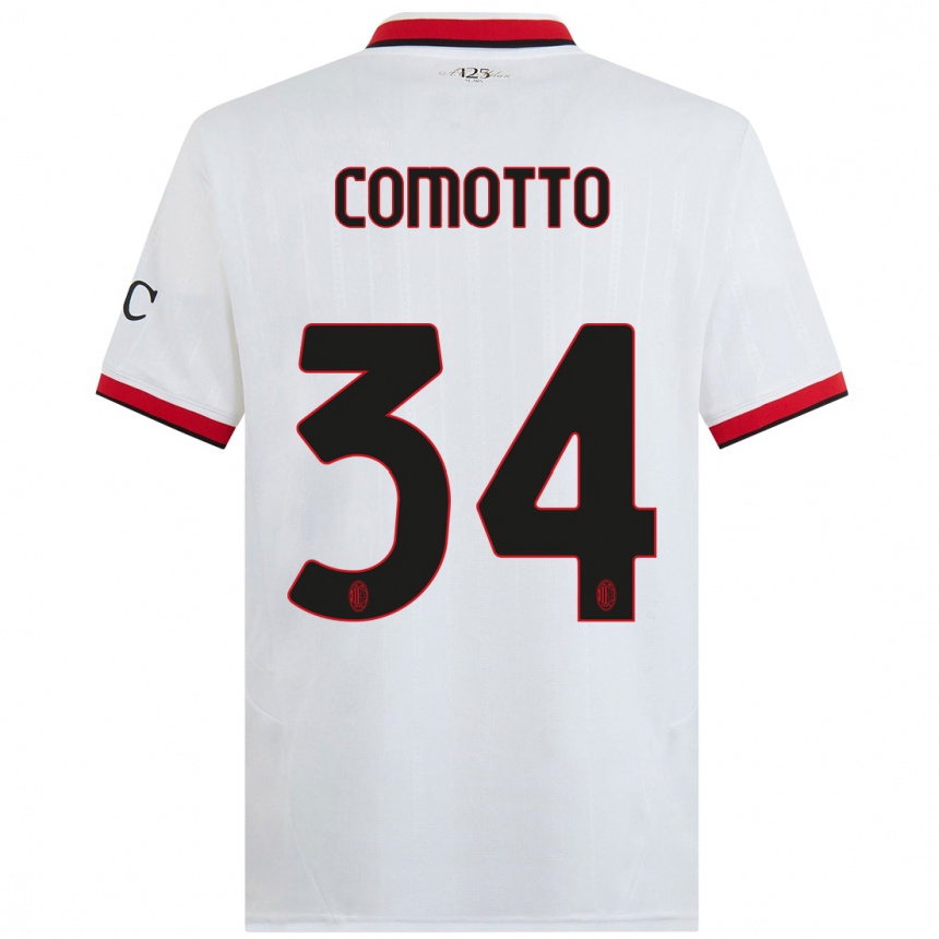 Women Football Christian Comotto #34 White Black Red Away Jersey 2024/25 T-Shirt Nz