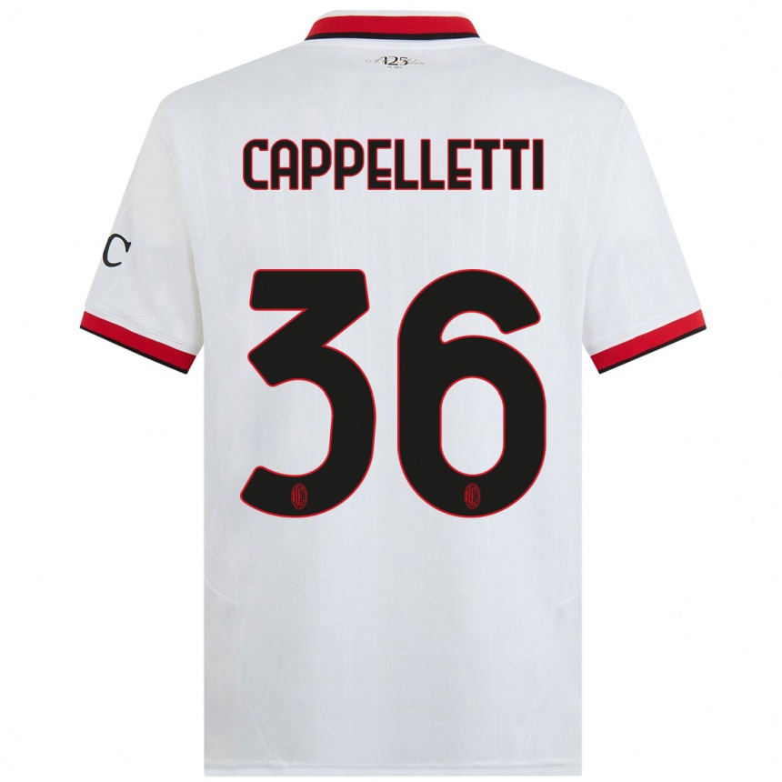 Women Football Mattia Cappelletti #36 White Black Red Away Jersey 2024/25 T-Shirt Nz