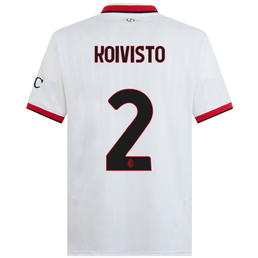 Women Football Emma Koivisto #2 White Black Red Away Jersey 2024/25 T-Shirt Nz