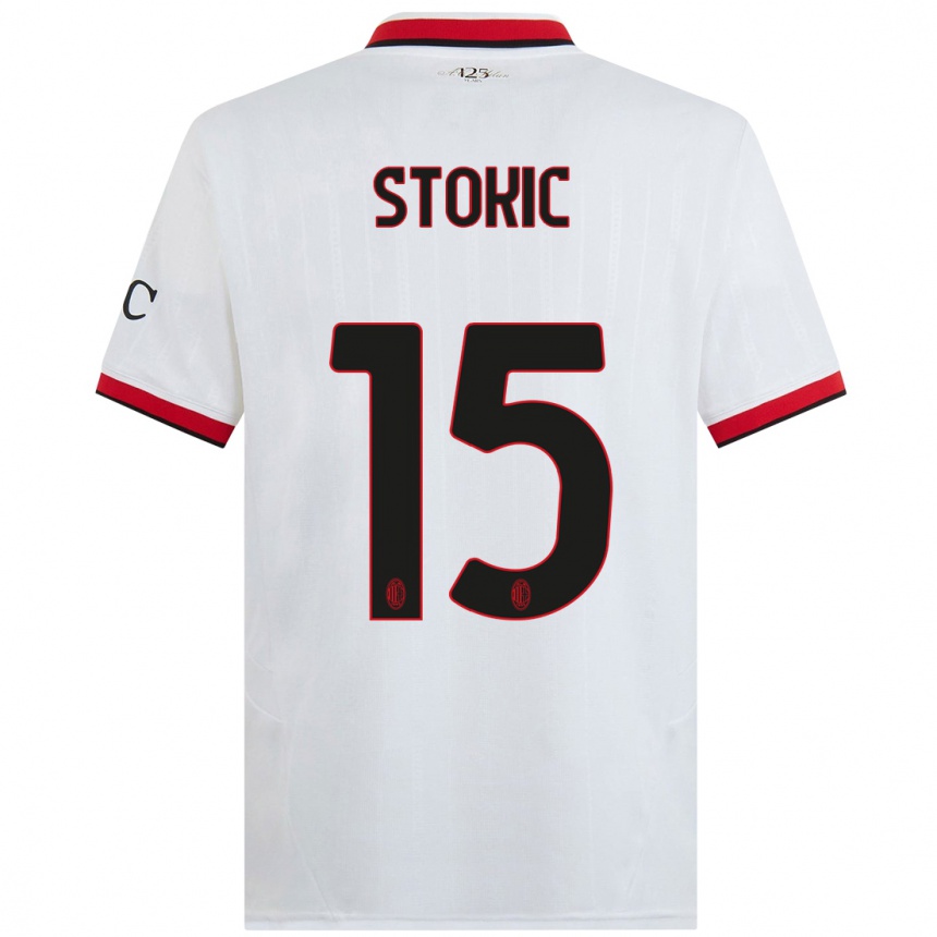 Women Football Sara Stokić #15 White Black Red Away Jersey 2024/25 T-Shirt Nz