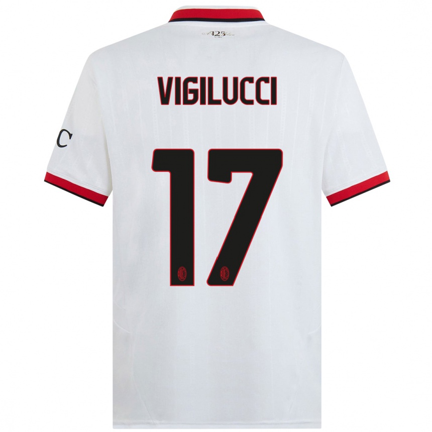 Women Football Valery Vigilucci #17 White Black Red Away Jersey 2024/25 T-Shirt Nz