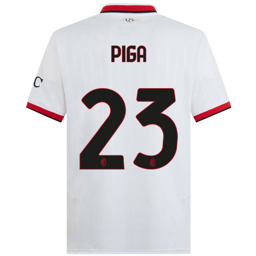 Women Football Julie Piga #23 White Black Red Away Jersey 2024/25 T-Shirt Nz