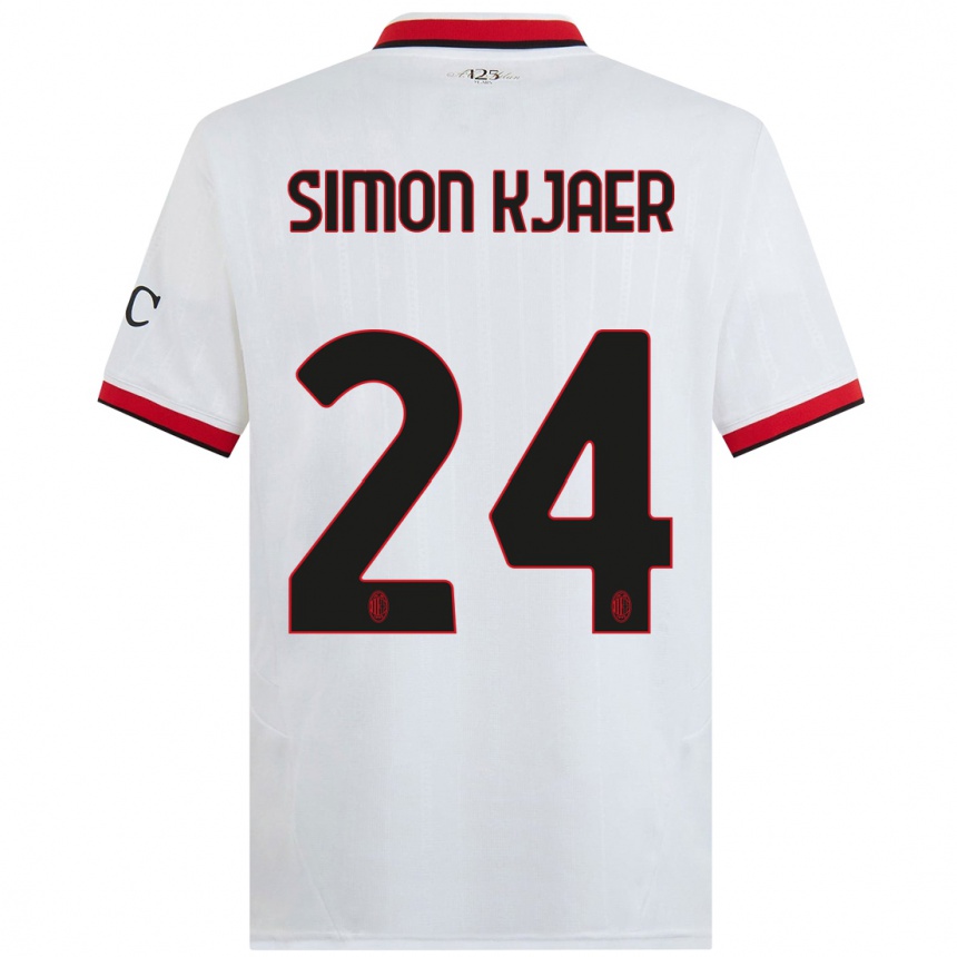 Women Football Simon Kjaer #24 White Black Red Away Jersey 2024/25 T-Shirt Nz