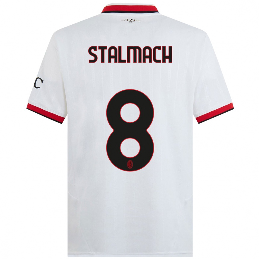 Women Football Dariusz Stalmach #8 White Black Red Away Jersey 2024/25 T-Shirt Nz